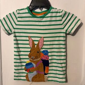 Mini Boden Green and White Striped Tee with Bunny Design